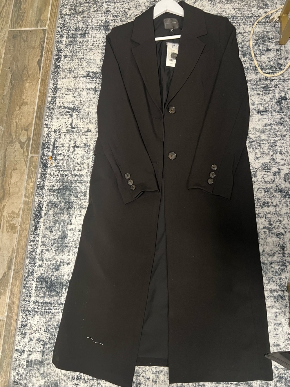 Dynamite Black Single-Breasted Long Trench Coat